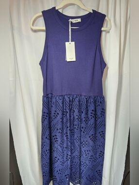 Grace Karin Blue Eyelet Midi Dress